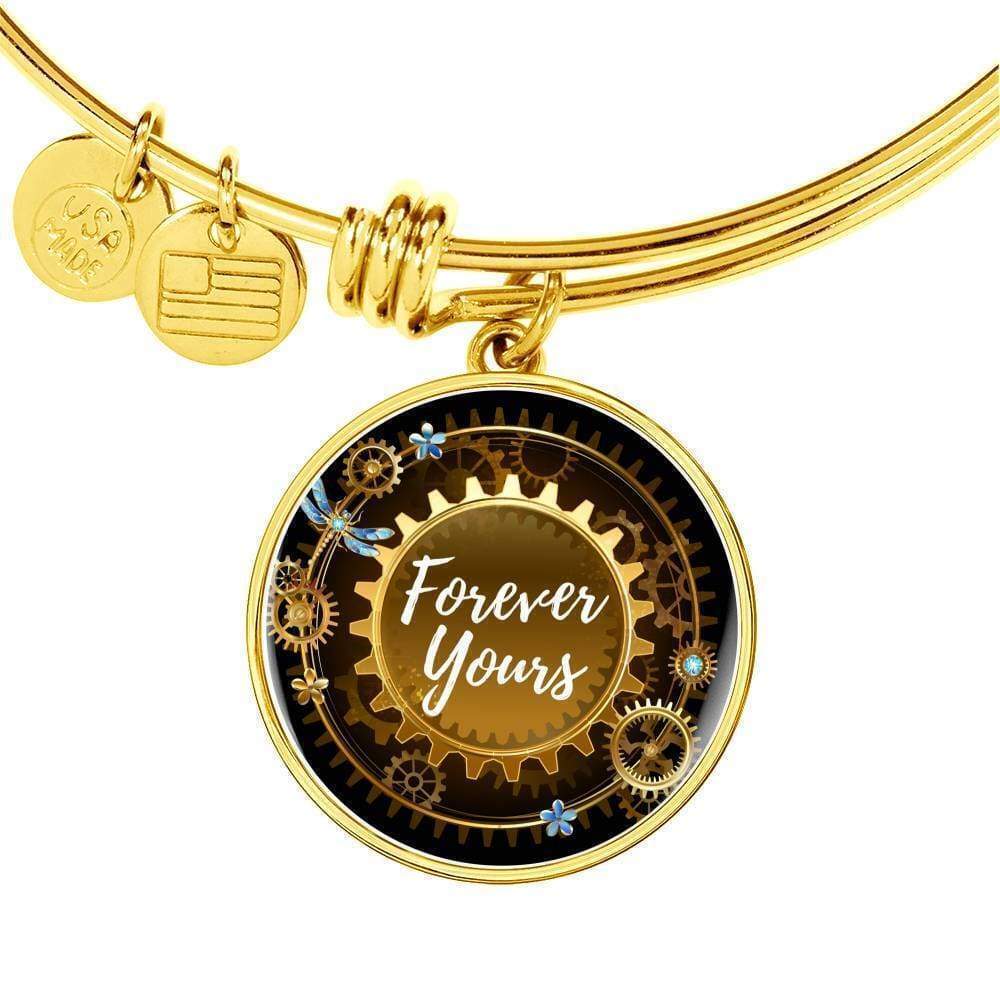 Forever Yours Personalized Engraved Gold Circle Bangle Bracelet Custom Name